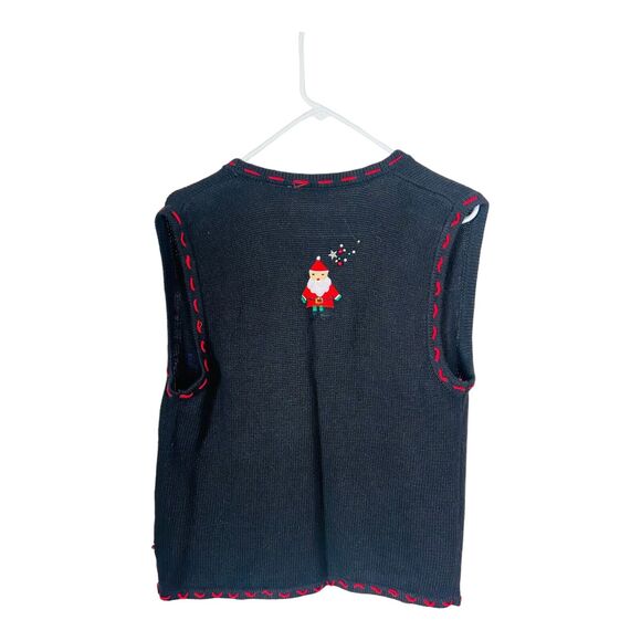 Bobbie Brooks Black Christmas Vest Knit Santa Tree Holiday Ugly Sweater Medium - Picture 4 of 7